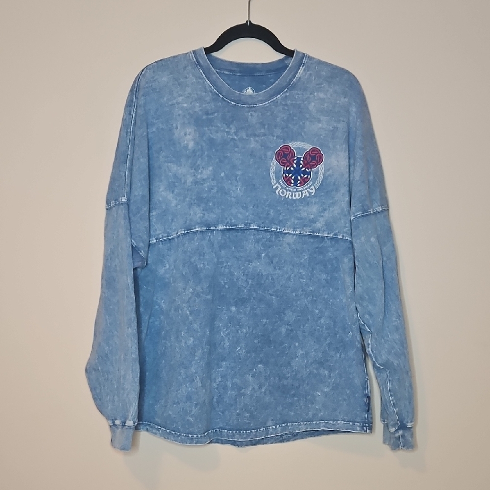Disney Parks Epcot World Showcase Norway Pavilion Spirit Jersey  Blue Acid Wash
